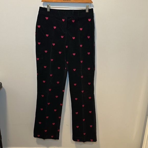 LILLY PULITZER Black Embroidered Hearts Stretch Velveteen Pants Women’s Size 6 - Picture 2 of 14